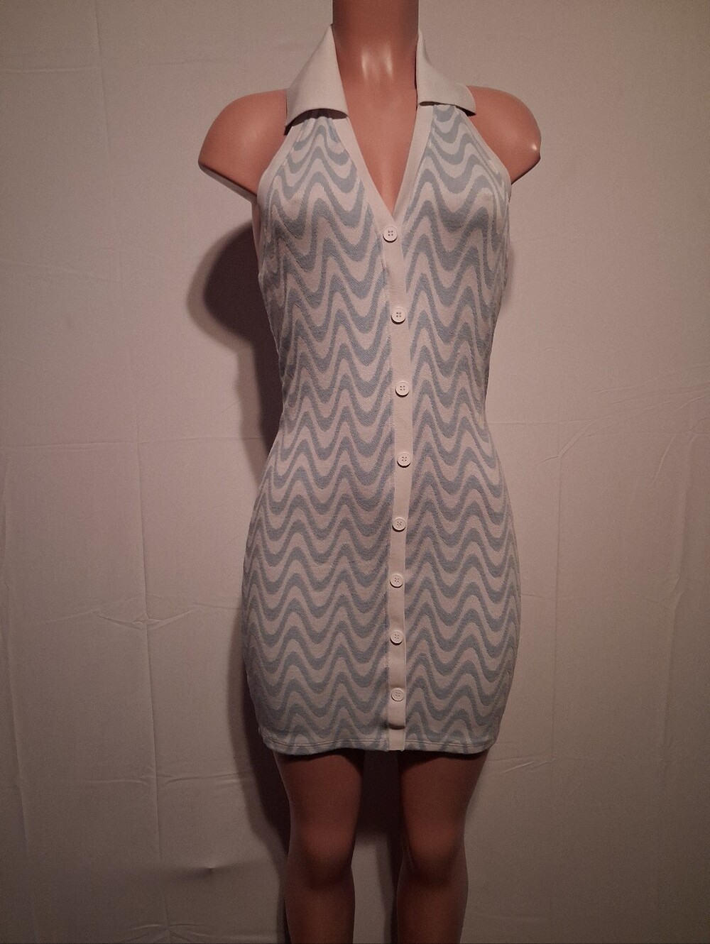 H&M Halter Neck Chevron Wavy Print Mini Dress M